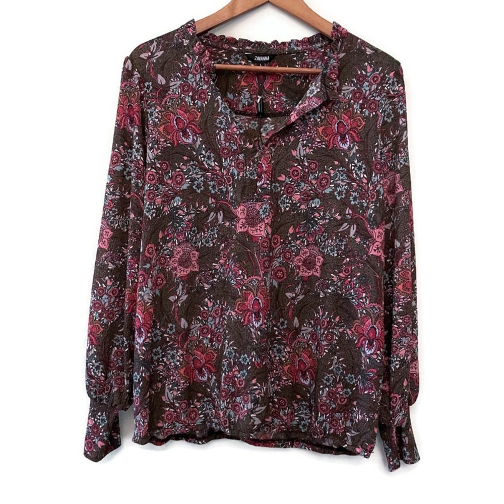 Floral Sigrid Blouse Top by Zavanna Multicolored Browns Pinks Women’s size L